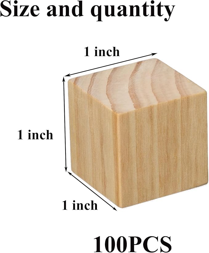 100 Pack Small Wood Cubes 1 Inch - Bulk Unfinished Wooden Squares for Mosaics, Architectural Modeling, Puzzle Making & Rustic Home Decor Projects