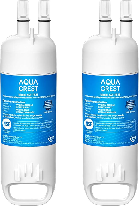AQUA CREST EDR1RXD1 Replacement for W10295370A, Everydrop® Filter 1, EDR1RXD1B, P8RFWB2L, P4RFWB, Kenmore® 46-9081, 46-9930, Refrigerator Water Filter, 2 Filters