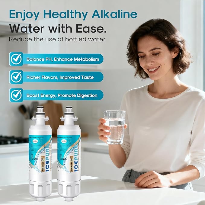 ICEPURE Alkaline ADQ36006101 Refrigerator Water Filter and Air Filter Replacement for LG LT700P, Kenmore Elite 46-9690, FML-3, ADQ36006102, RWF1052, CLCH106, RWF1200A, LFX28968ST, Enhances PH, 2Combo
