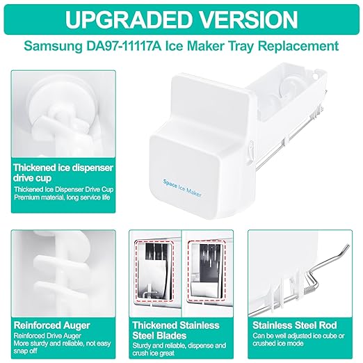 Upgraded DA97-11117A Refrigerator Ice Bin Replacement Compatible with Samsung Refrigerator Ice Maker Tray & Auger Assembly RF4287HARS,RFG296HDB, RFG297AARS,RFG298HDRS Ice Bucket Replacement Parts