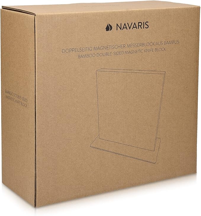 Navaris Magnetic Knife Block - Kitchen Storage with Strong Magnets for Knives & Utensils - Simple Modern Magnet Utensil Holder in Bamboo - 8.9" x 8.7"