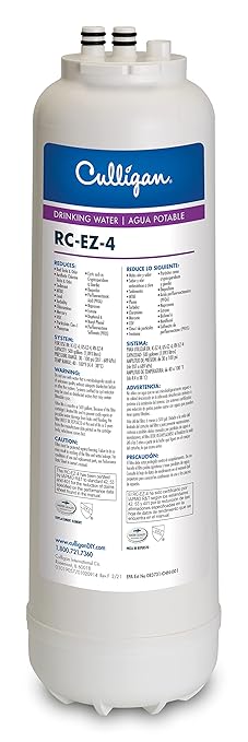 Culligan RC-EZ-4 Premium Water Filtration Replacement Cartridge for Under-Sink, Refrigerator, & RV Systems - EZ Change Water Filter System (500 Gallon Life)