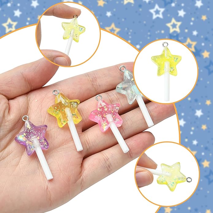 5-10Pcs Luminous Translucent Resin Charms Pendants for Jewelry Making, Round Dinosaur Heart Star lollipop Shape Glow in the Dark Charms for Bracelets Necklaces Earrings Keychains Crafting