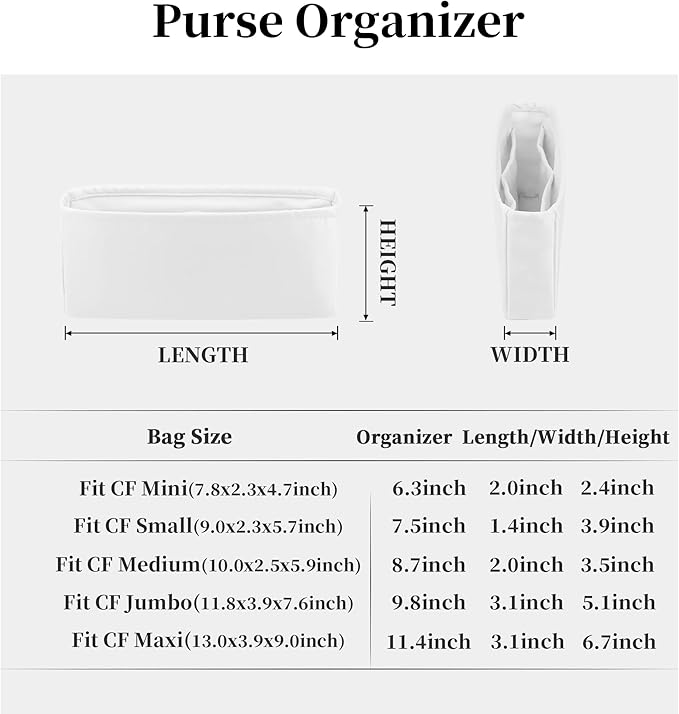 Classic Flap Bag Organizer Insert, Purse Organizer Insert Compatible with Chanel Classic Flap Maxi, Lightweight Purse Divider with Pockets (Blanc, CF Maxi)