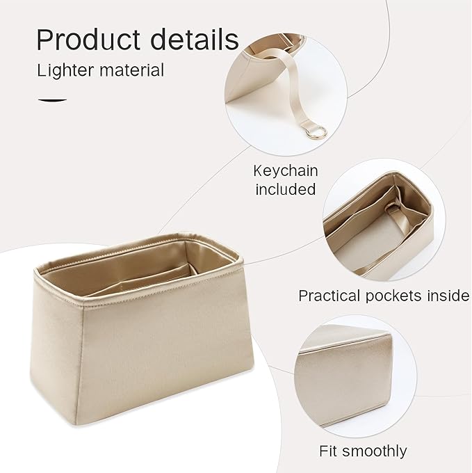 Silky Bag Insert Fit for Hermes Lindy 19/26, Silky Purse Organizer, Lightweight and Silk Touch (Fits Mini Lindy 19, Champagne/Etoupe Grey)