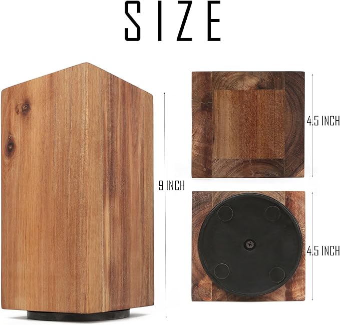 Resafy Magnetic Knife Wooden Block 360 Rotatable Knife Holder Rack Magnetic Stands with Strong Enhanced Magnets Kinves Strip, Modern Style