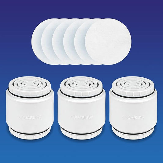 Aquabliss SFC500 Filter Cartridges 3pcs & 30pc Pack of Sediment Pads (Exclusive Bundle)