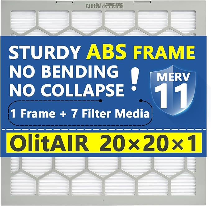 20x20x1 MERV 11 Air Filter,AC Furnace Air Filter,Reusable ABS Plastic Frame, 7 Pack Replaceable Filter Media (Actual Size: 19 3/4" x 19 3/4" x 3/4")