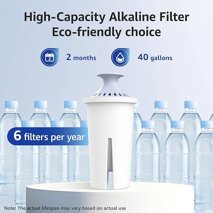 Overbest 7006-AL Alkaline Water Filter, Replacement for Brita® Filter, Brita® Pitchers and Dispensers, Classic 35557, OB03, Mavea® 107007, and Amazon Basics® 10-Cup Pitcher, 6 Pack