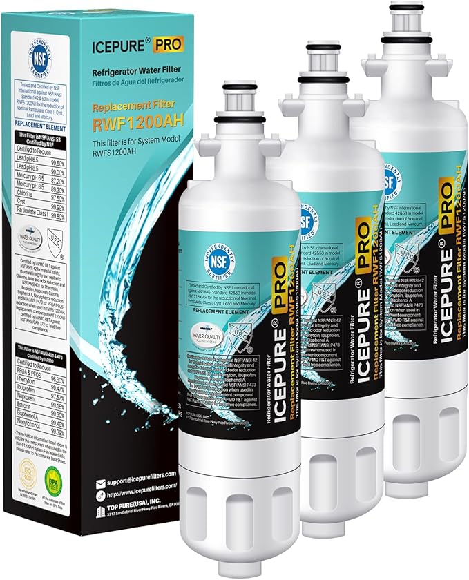 ICEPURE PRO ADQ36006101 NSF/ANSI 401 Certified Replacement for LG LT700P Kenmore Elite 46-9690 ADQ36006102 HDX FML-3 LT700PC LFX28968ST LFXS29626S RWF1052 RWF1200A Refrigerator Water Filter 3PACK