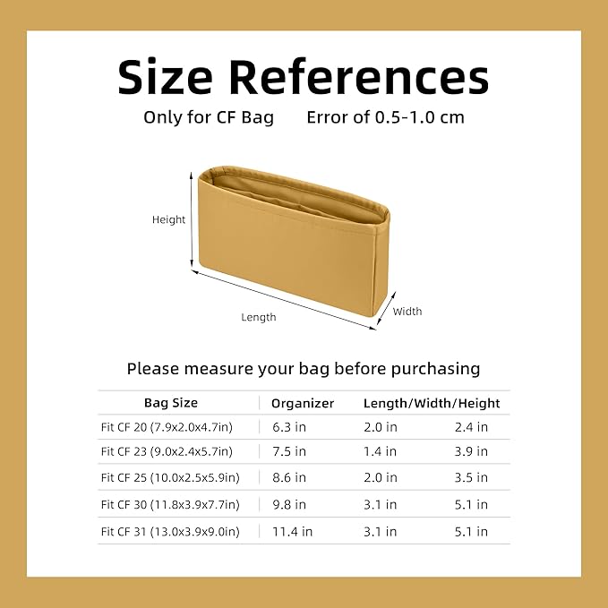 DGAZ Purse Organizer Insert，Silk Bag Organizer，Luxury Handbag & Tote Shaper Fits Chanel CF Bags
