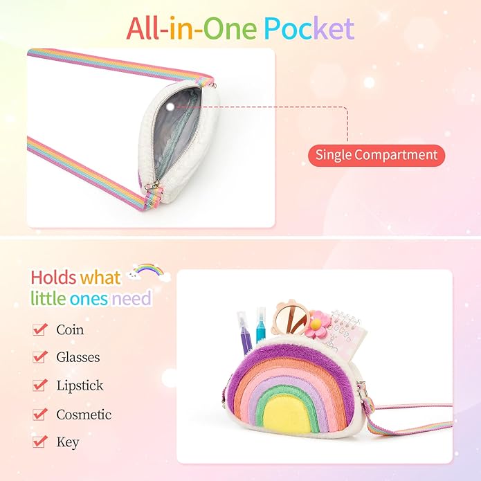 Toddler Purse Easter Basket Stuffers Gifts for Kids: 2 3 4 5 6 7 8 Year Old Girl Birthday Gift, Rainbow Crossbody Bag
