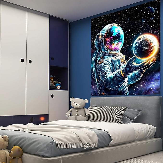 Apdidl Astronaut Space Decor Tapestry for Bedroom, Cool Posters Galaxy Planet Wall Hanging, Fantasy Outer Space Wall Tapestries Men, Funny Art Poster Aesthetic for Boys Guys Gamer Living Room 60" X 79"