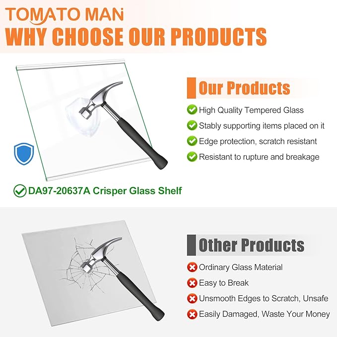 UPGRADED DA97-20637A Refrigerator Glass Shelf Compatible with Samsung Fridge Shelf Replacement Parts, Refrigerator Replacement Shelves RS22T5201SR RS22T5561SR Lower Tempered Glass Crisper Drawer Cover
