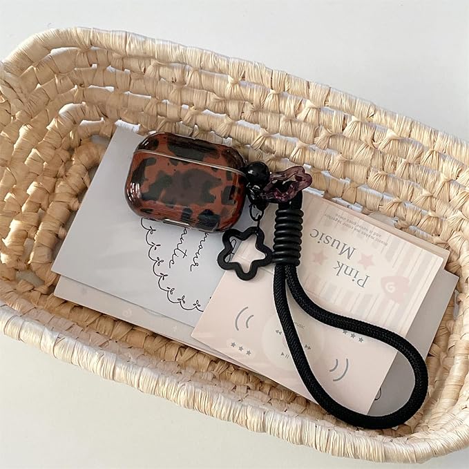 Dark Brown Leopard Print Silicone Case for AirPods Pro 3 (2025) - Cute Shockproof Cover with Detachable Long Neck Lanyard, Travel Keychain, MagSafe Compatible, Unisex for Women & Men