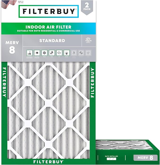 Filterbuy 14x30x2 Air Filter MERV 8 Essential Dust & Allergy Defense (2-Pack), Electrostatic Pleated HVAC AC Furnace Filters Replacement (Actual Size: 13.50 x 29.50 x 1.75)