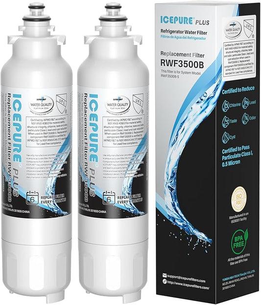 ICEPURE PLUS 46-9490 NSF/ANSI 53 & 42 Certified Refrigerator Water Filter, Remove Lead, Replacement for LG LT800P, ADQ73613401, ADQ73613408, ADQ75795104, LMXS30776S, LSXS26366D, Kenmore 9490, 2PACK