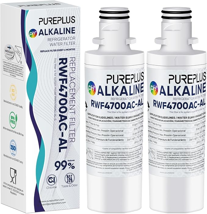 PUREPLUS Alkaline ADQ747935 Replacement for LG LT1000P LT1000 Kenmore Elite 9980 LT1000PC, MDJ64844601 ADQ74793501, LMXS28626S, LFXS26973S, LT120F Refrigerator Water and Air Filter,2Pack