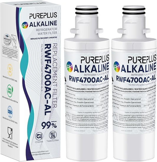 PUREPLUS Alkaline ADQ747935 Replacement for LG LT1000P LT1000 Kenmore Elite 9980 LT1000PC, MDJ64844601 ADQ74793501, LMXS28626S, LFXS26973S, LT120F Refrigerator Water and Air Filter,2Pack
