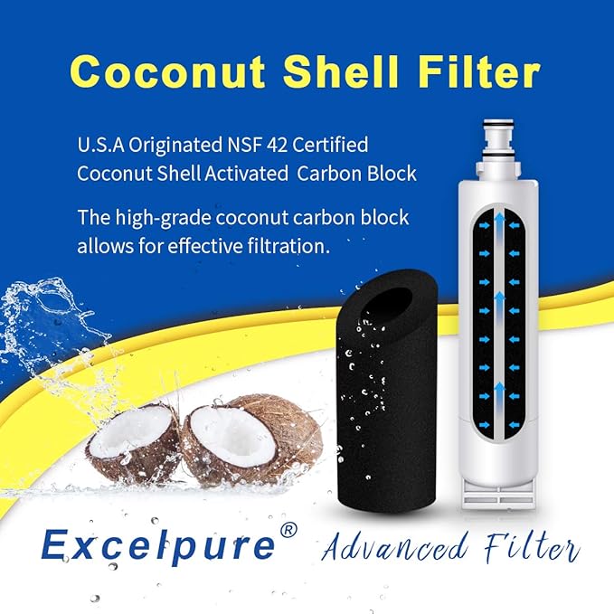 EXCELPURE 4396508 Refrigerator Water Filter Replacement for Whirlpool EDR5RXD1, 4396510, KitchenAid 4392857, EveryDrop FILTER 5, Kenmore 9010, NL240 LC400V WF285 R-9010 WF-NL300 WSW-1, RWF0500A, 3PACK