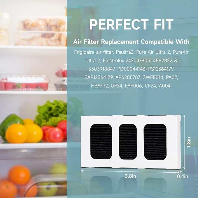 3 Pack Refrigerator Air Filter for Frigidaire Pureair Ultra 2, Compatible with Electrolux 242047805, 5303918847, EAP12364179, Reduce Odors with Activated Carbon Filter