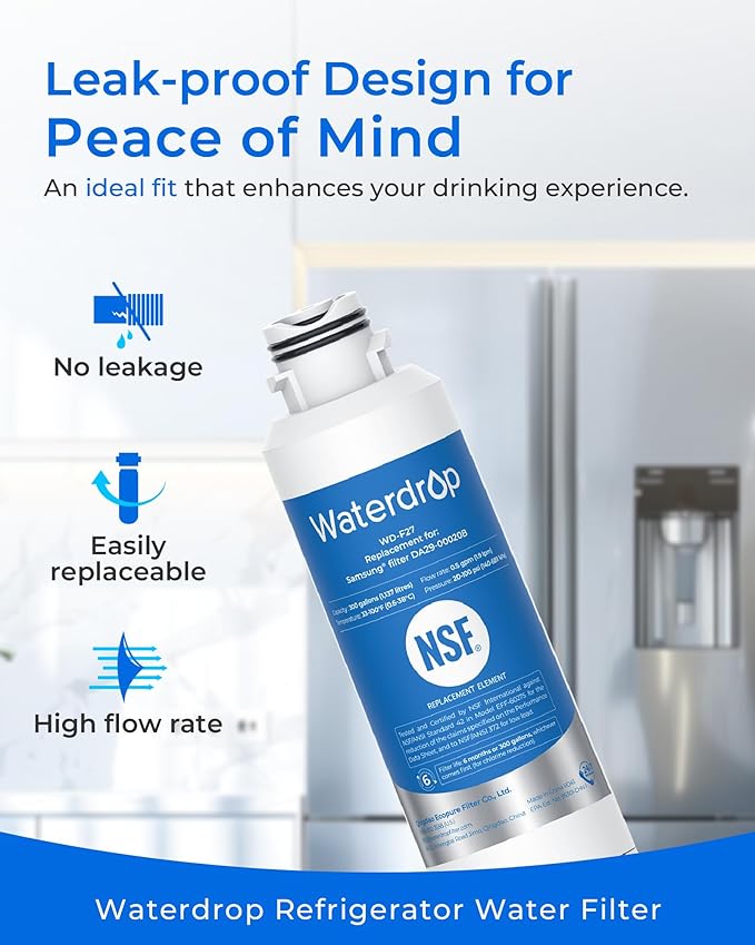 Waterdrop DA29-00020B Refrigerator Water Filter, Replacement for Samsung® HAF-CIN/EXP, DA29-00020A/B, DA29-00020B-1, RF263BEAESR, RF28HMEDBSR, RF263TEAESG, RF4287HARS, 3 Filters