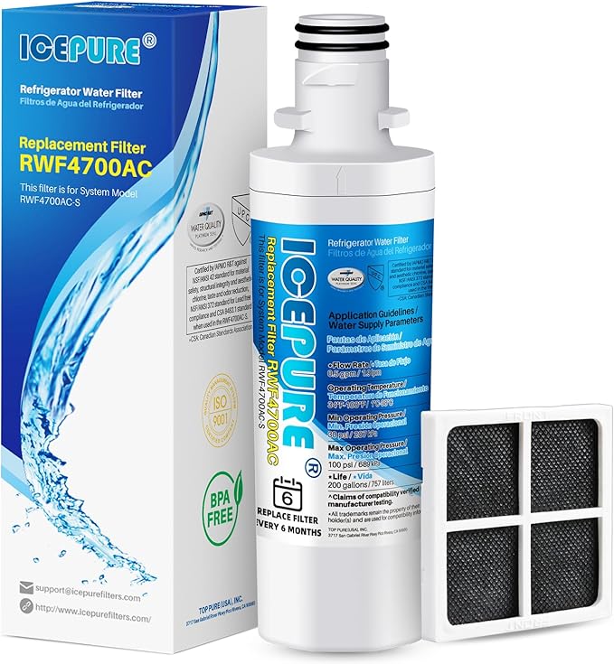ICEPURE ADQ747935 Replacement for LG LT1000P MDJ64844601, Kenmore Elite 46 9980, ADQ74793501 LT1000PC LT1000 ADQ74793502, LMXS28626S,1 Pack Refrigerator Water and 4 Pack LT120F Fresh Air Filte