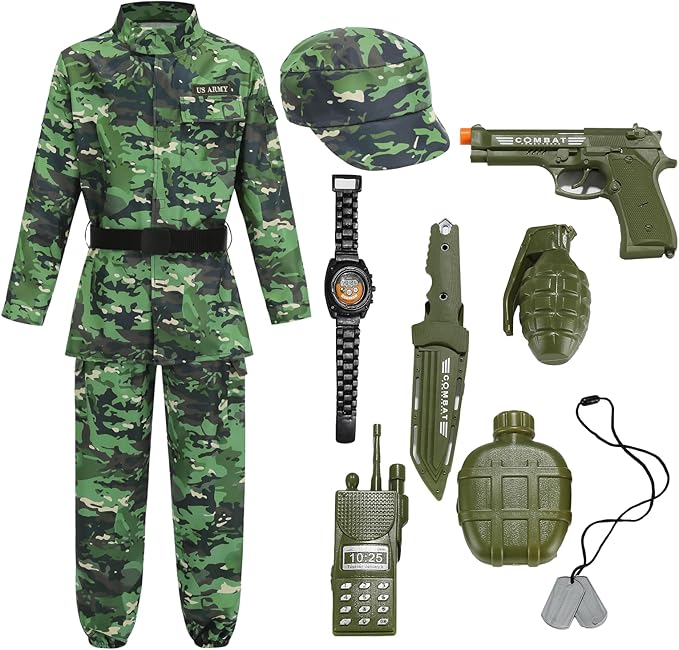 LMYOVE Boys Army Costume Soldier Outfit For kid Halloween Dress up