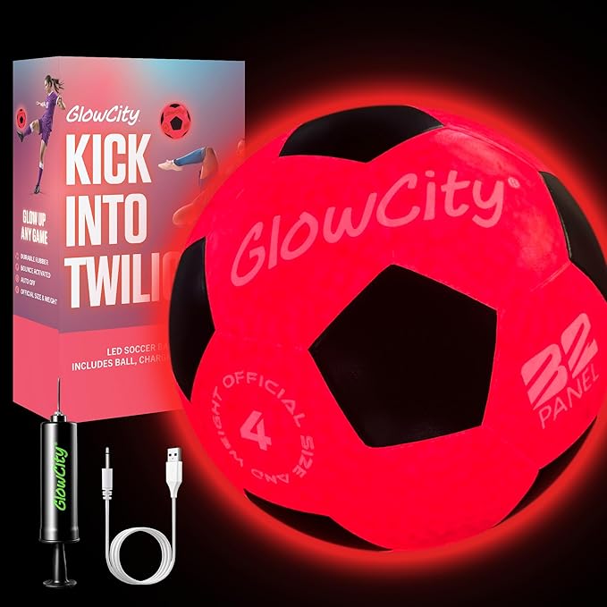 GlowCity Glow in The Dark Soccer Ball - Sizes 3, 4, 5 for Kids, Teens & Adults - Light Up Soccer Ball with 2 LED Lights - Sports Birthday Gifts Ideas for Boys & Teenagers Ages 6 7 8 9 10 11 12 13 14