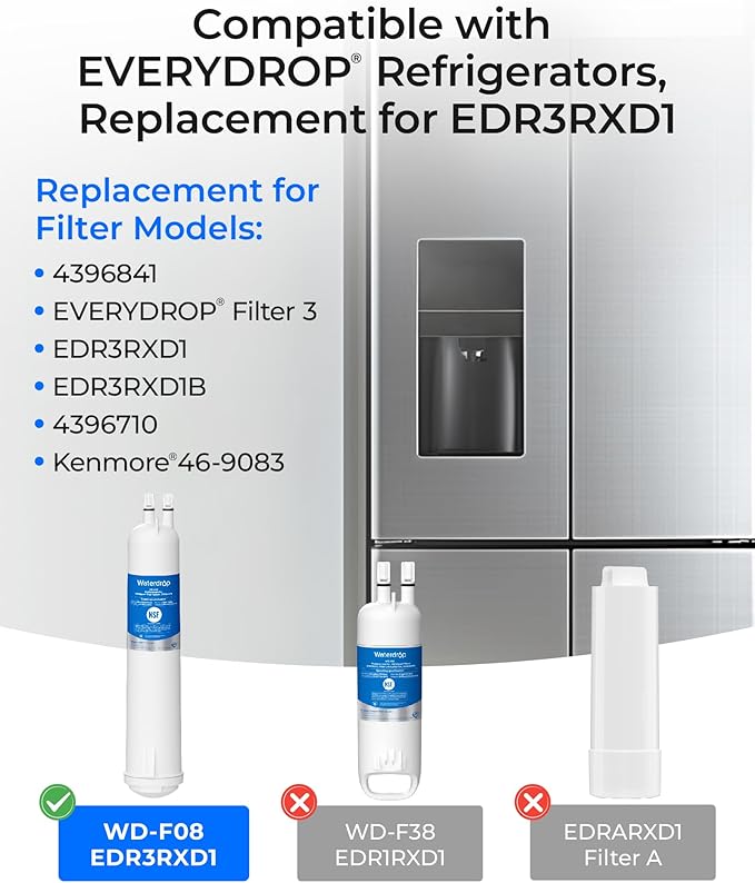 Waterdrop EDR3RXD1 Replacement for Everydrop® Filter 3, 4396841, 4396710, WD-F08, Kenmore® 46-9083, 46-9030 Refrigerator Water Filter, 2 Filters