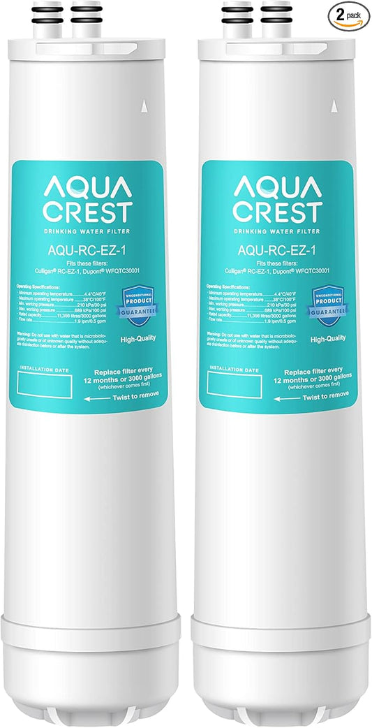 AQUA CREST RC EZ 1 Water Filter, Replacement for Culligan® RC-EZ-1, US-EZ-1, RV-EZ-1, Brita® USF-201, USF-202, DuPont® Carbon 3000QT Filter, 3K Gallons, 2 Pack