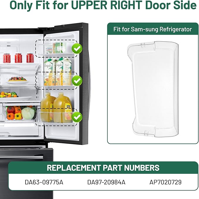 UPGRADED DA63-09775A Fridge Right Door Shelf Bin for RF28T5001SR RF28T5021SR RF27T5201SR RF27T5241SR RF28T5101SR RF28T5001SG, Compatible with Sam-sung Refrigerator Door Shelves By Fetechmate
