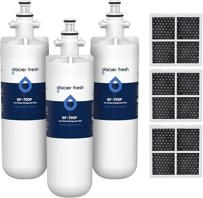 GLACIER FRESH for LG LT700P Refrigerator Water Filter, Replacement for LT700PC, ADQ36006101, ADQ36006102, RWF1200A, Kenmore 9690, AGF80300801, LFXC24726S, LMXS27626S and LT120F Air Filters, 3 Packs