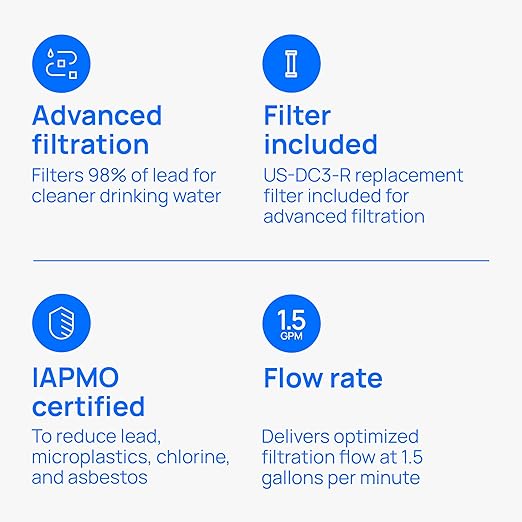 Culligan US-DC3 Under Sink Water Filter System, Direct Connect, Premium Lead Filtration, Removes 99% Lead, Chlorine, Taste & Odor, 4,750-Gal, 12-Month Cartridge, 1.5 GPM