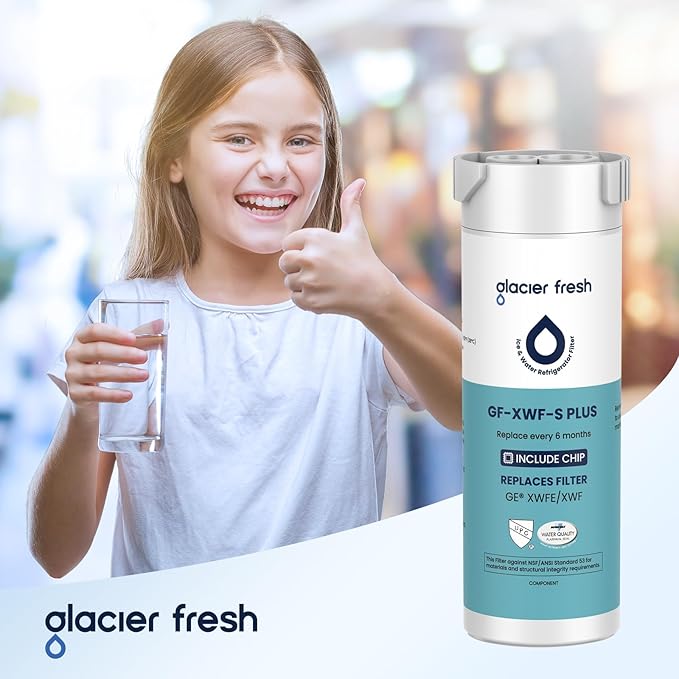 GLACIER FRESH Water Filter Compatible with XWFE (Built-in CHIP), Replacement for GE XWFE, XWF Refrigerator Water Filter NSF/ANSI 53 Certification Pack of 1