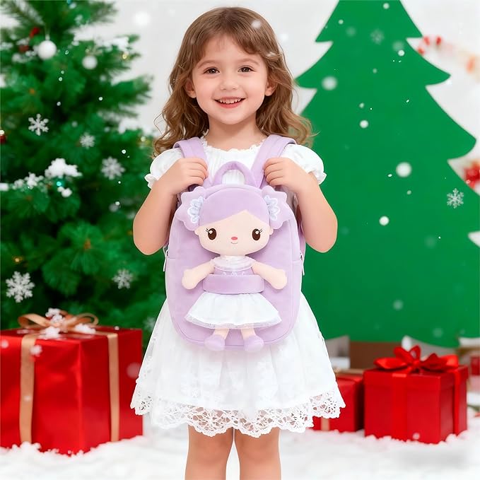 Gloveleya Toddler Backpack Kids Backpack with Candy Purple Doll 9"