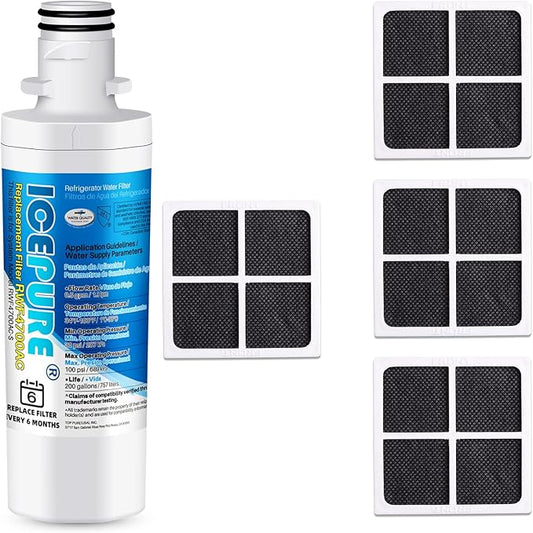 ICEPURE ADQ747935 Replacement for LG LT1000P MDJ64844601, Kenmore Elite 46 9980, ADQ74793501 LT1000PC LT1000 ADQ74793502, LMXS28626S,1 Pack Refrigerator Water and 4 Pack LT120F Fresh Air Filte