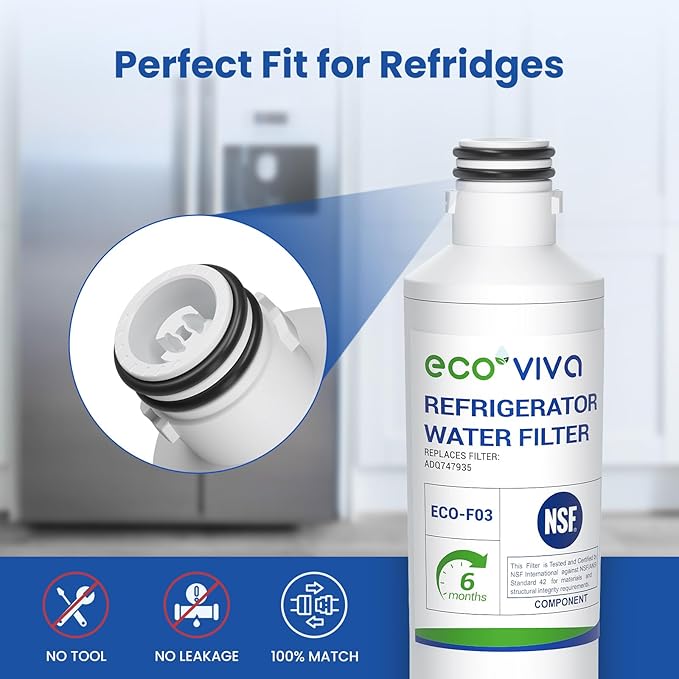 Ecoviva LT1000P Replacement Water Filter 2, Compatible with LT1000P/PC/PCS LT-1000PC, ADQ747935, ADQ74793501, MDJ64844601, LFXS26973S, LMXS28626S, LMWS27626S, Come with LT120F Air-Filter 3Combo
