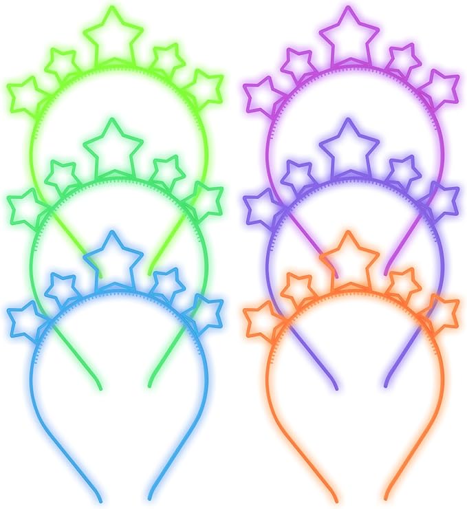 ZIRICHER Luminous Star Headband,Glow In Dark Plastic Hairbands with Teeth Cute Cartoon Hair Hoops for Girls Kids,Party Headbands(6Pcs)
