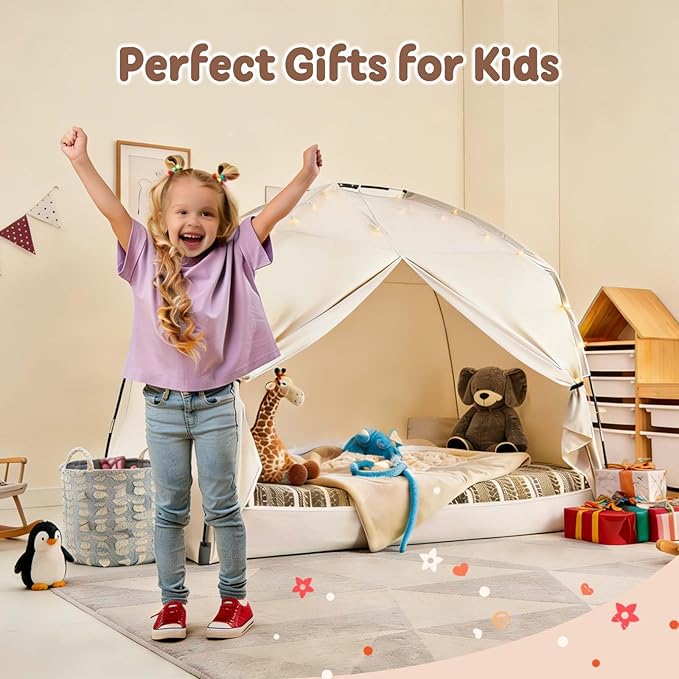 Twin Bed Tent for Kids, Indoor Play Tent with Star Lights, Cozy Privacy Space Birthday Gift for Boys & Girls