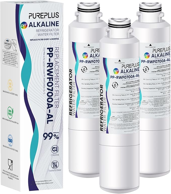 PUREPLUS Alkaline DA29-00020B Replacement for Samsung DA29-00020A/B, DA29-00020B-1, RF28HMEDBSR, RF263BEAESR, RFG297HDRS, HAF-CIN/EXP, RF4287HARS, 469101, RWF0700A Refrigerator Water Filter, 3PACK
