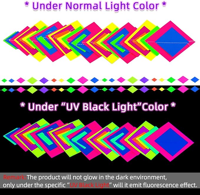 122feet UV Neon Streamers Glow Garland Hanging Paper Glow in The Dark Supplies and Decorations Blacklight Reactive Fluorescent Black Light Party Kit Neon Party Supplies for Birthday Wedding