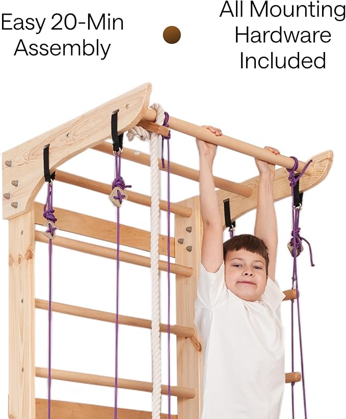 WEDANTA Wooden Swedish Ladder Wall Set – Kids Stall Bars for Exercise – Kids Swedish Gymnastic Wall Gym – Wood Stall Bar Gymnastics Playground – Best Gym for All Family
