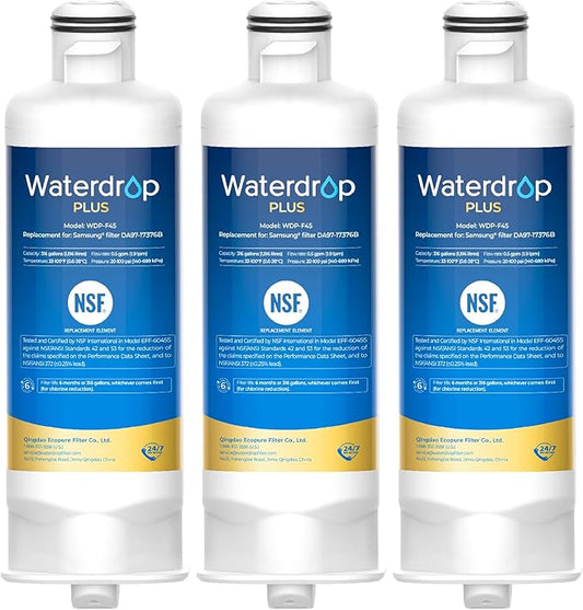 Waterdrop Plus DA97-17376B Water Filter, Replacement for Samsung® HAF-QIN/EXP, DA97-08006C, NSF/ANSI 401&53&42&372 Certified Refrigerator Water Filter, 3 Filters (Package may vary)