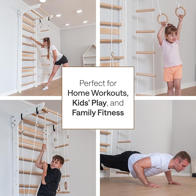 WEDANTA Wooden Swedish Ladder Wall Set – Kids Stall Bars for Exercise – Kids Swedish Gymnastic Wall Gym – Wood Stall Bar Gymnastics Playground – Best Gym for All Family