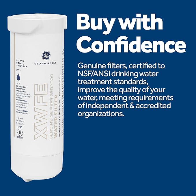 GE XWFE Refrigerator Water Filter | Reduces Lead & 50+ Impurities | Replace Every 6 Months | Pack of 4