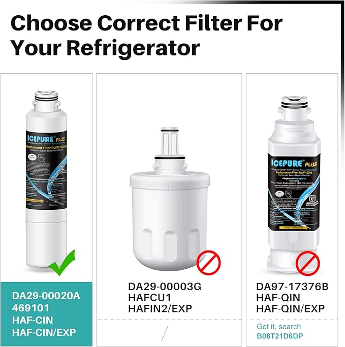 ICEPURE DA29-00020B NSF/ANSI 53 and NSF/ANSI 42 Refrigerator Water Filter, Replacement for Samsung DA29-00020A/B, DA29-00020B-1, HAF-CIN/EXP, RF263BEAESR, RF28HMEDBSR, RS25J500DSR, 3PACK