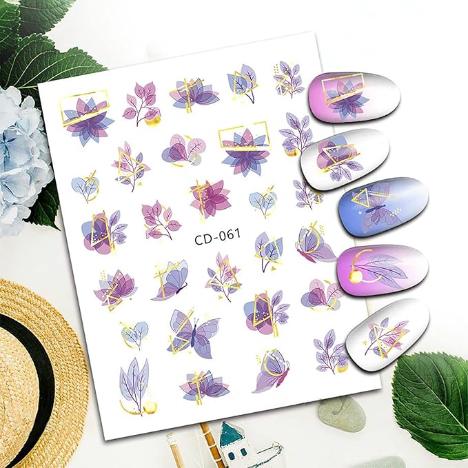 6 Sheets Colorful Flower Nail Art Adhesive Sticker 3D Self-Adhesive Nail Decals Art Design Holographic Tulip Nail Art Sticker Decoration for Women Manicure Tips Acrylic Nails DIY Nails Art Supplies