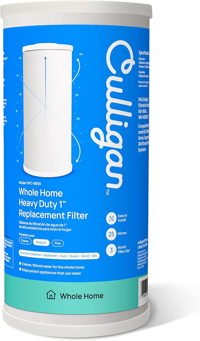Culligan RFC-BBSA Whole House Water Filter for Sediment - 25 Micron 10”x4.5” Long Lasting Water Filter Replacement Compatible with FXHTC, W50PEHD, GXWH40L, GXWH35F, GNWH38S, WFHD13001, Pack of 1