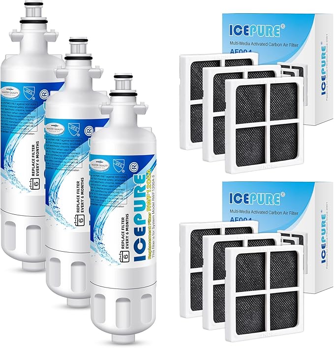 ICEPURE ADQ36006101 Replacement for LG LT700P, Kenmore Elite 9690, ADQ36006102, RFC 1200A, 46-9690 469690, ADQ36006101-S, LFXS30766S, 3 Pack Refrigerator Water and 6 Pack LT120F Fresh Air Filte